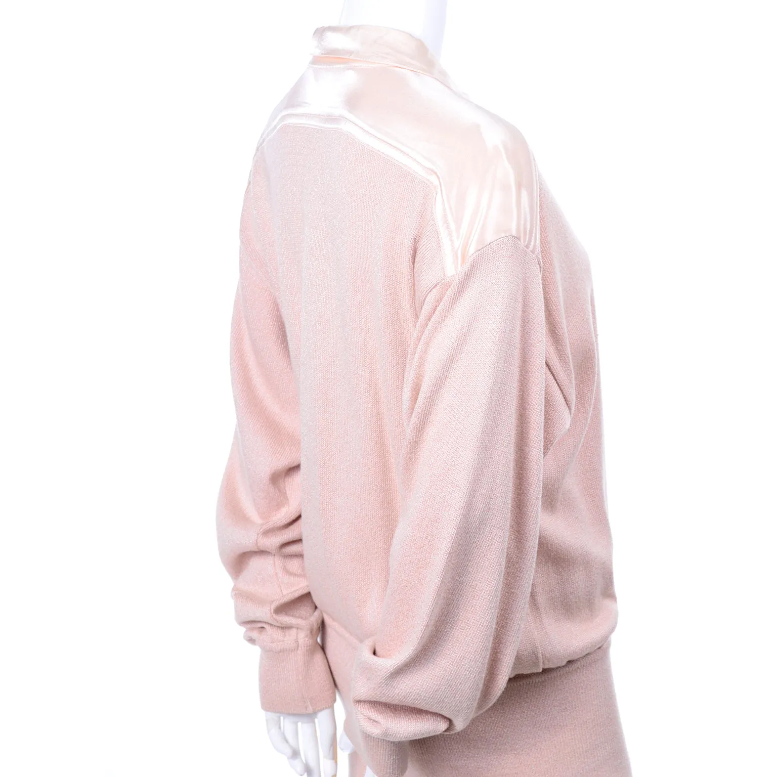 1980s Escada Margaretha Ley Silk Blend Sweater in Nude Pink w Satin Trim