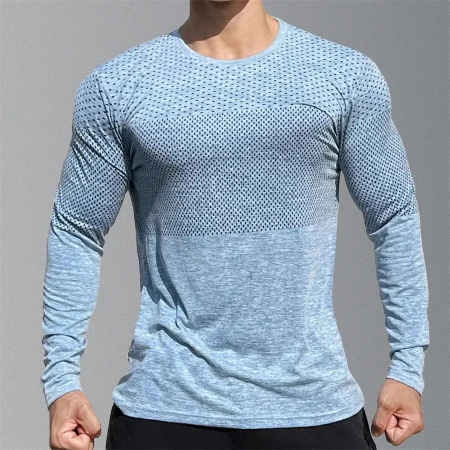 Aidase Men's Sport Long Sleeve Tops Quick Dry Fitness T-shirts Bodybuilding Gym Tees Casual Skinny Elastic Breathability Sportswear