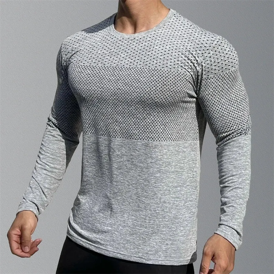 Aidase Men's Sport Long Sleeve Tops Quick Dry Fitness T-shirts Bodybuilding Gym Tees Casual Skinny Elastic Breathability Sportswear