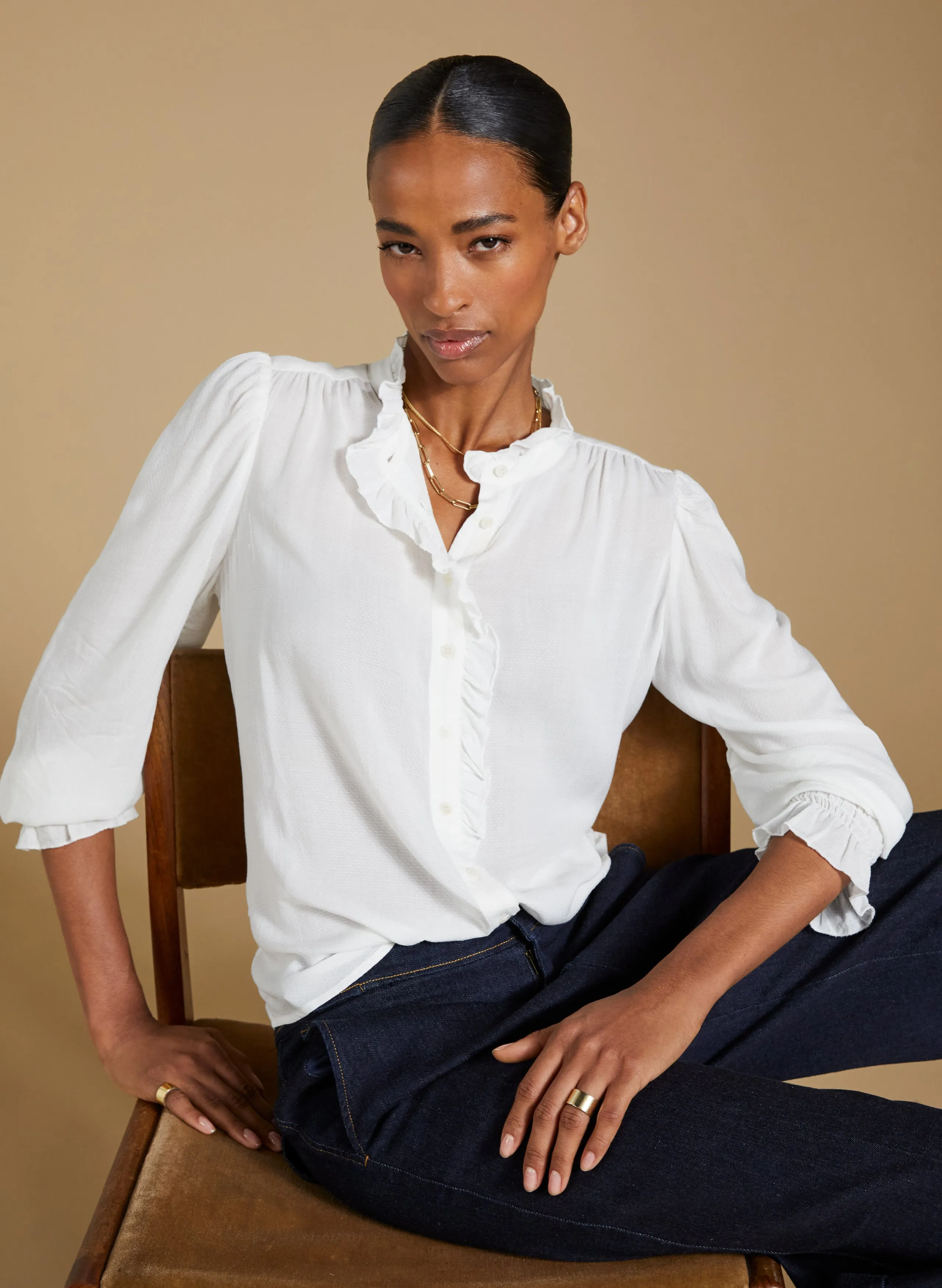 Aurora Frill Neck Sheer Blouse