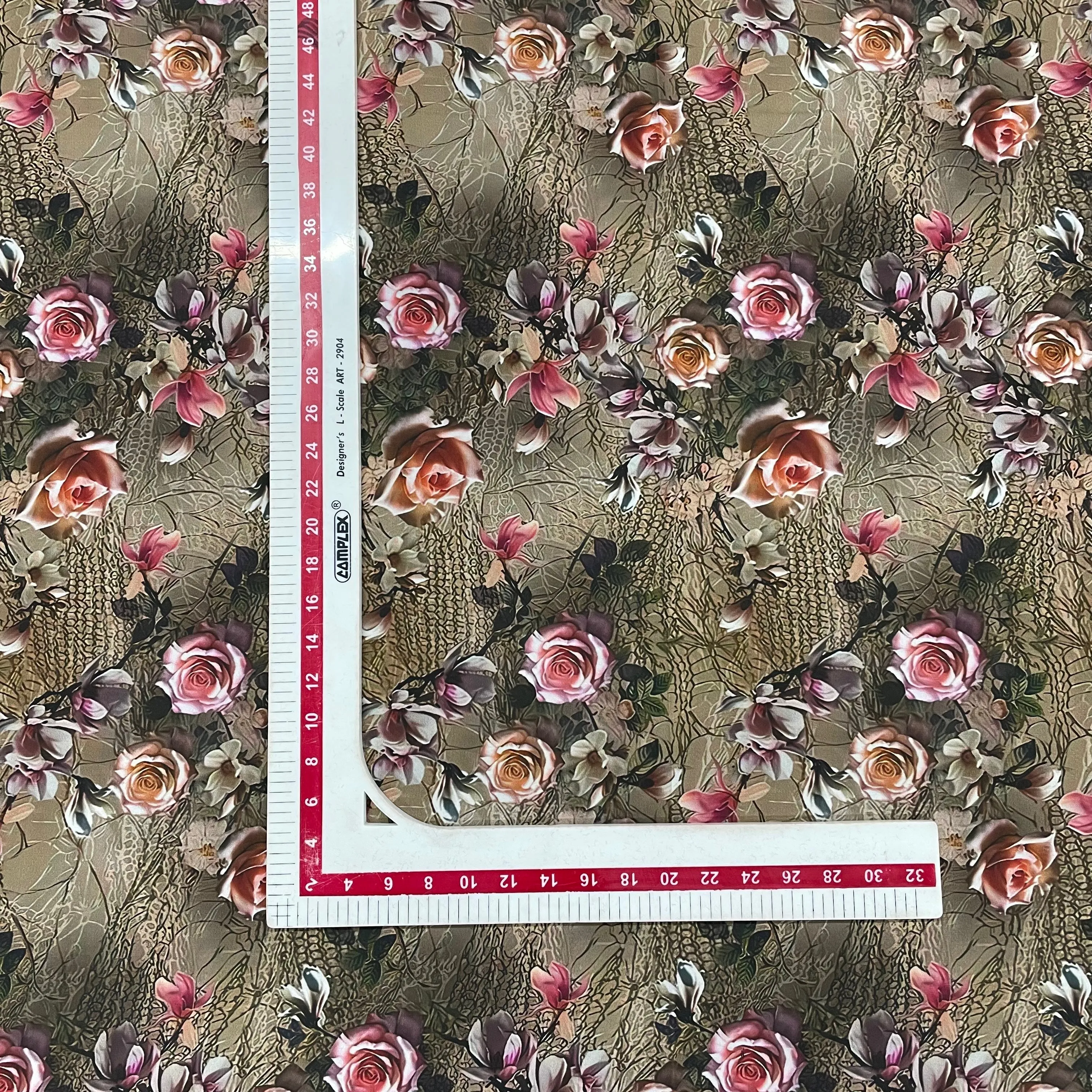 Brown Red Floral Print Viscose Satin Fabric