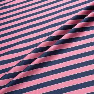 Candy Pink & Midnight Blue Striped Silk & Cotton Twill