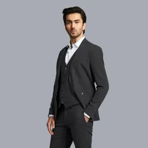 Charcoal black Premium Super 140's blended wool suiting fabric-D17268