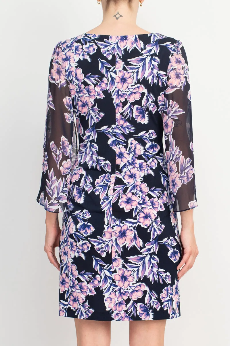 Connected Apparel Floral-Print Bell-Sleeve Dress