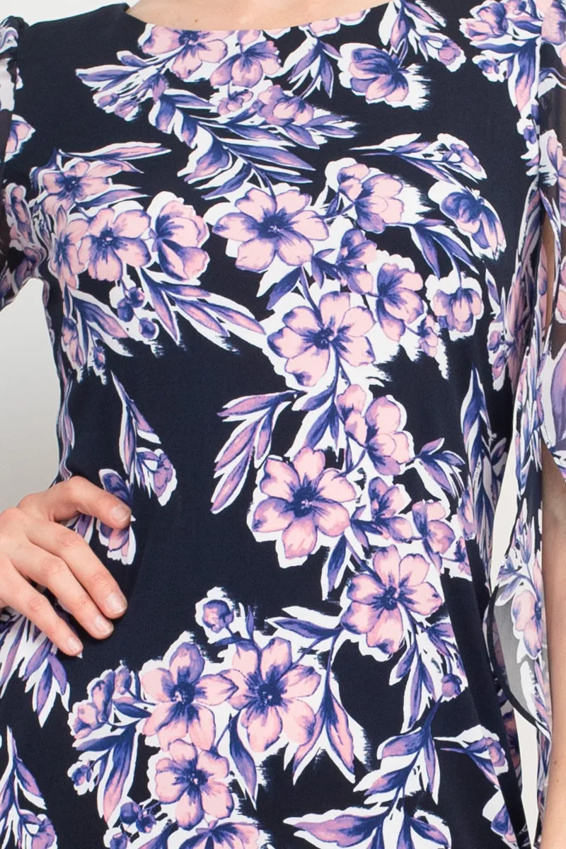 Connected Apparel Floral-Print Bell-Sleeve Dress