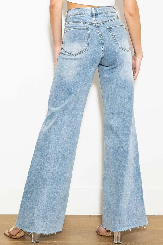 Criss Cross High Waisted Wide Leg Jeans