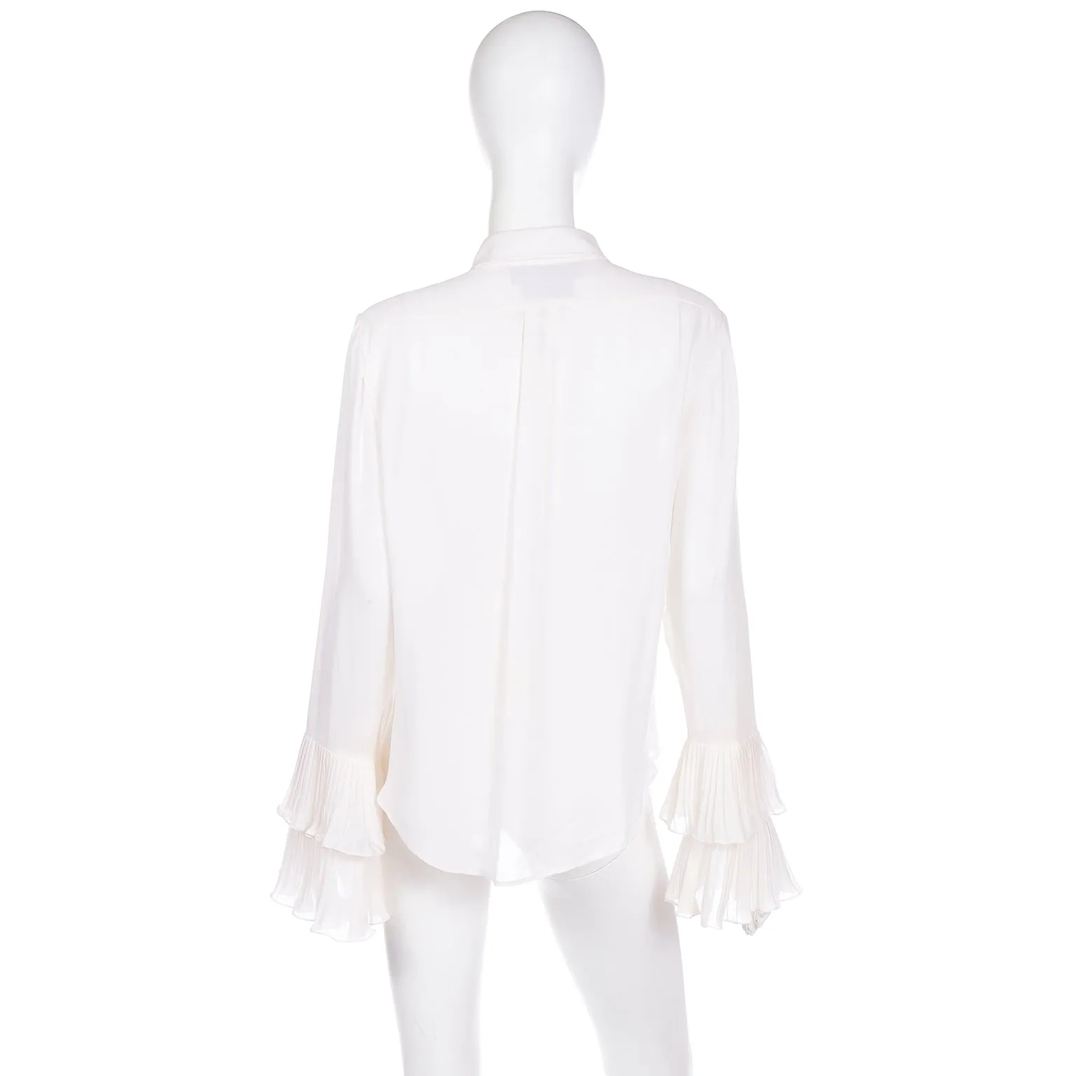 Deadstock 2000s Oscar de la Renta Ivory Silk Blouse w Ruffled Sleeve Cuffs