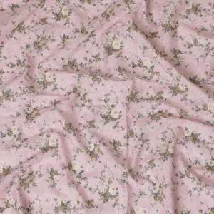 Delicate Pink Floral blended Cotton Lawn Fabric with Embroidery - 110 cm Wide - D19604