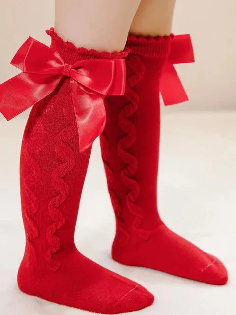 Delicate Touch Knee Red High Ribbon Socks