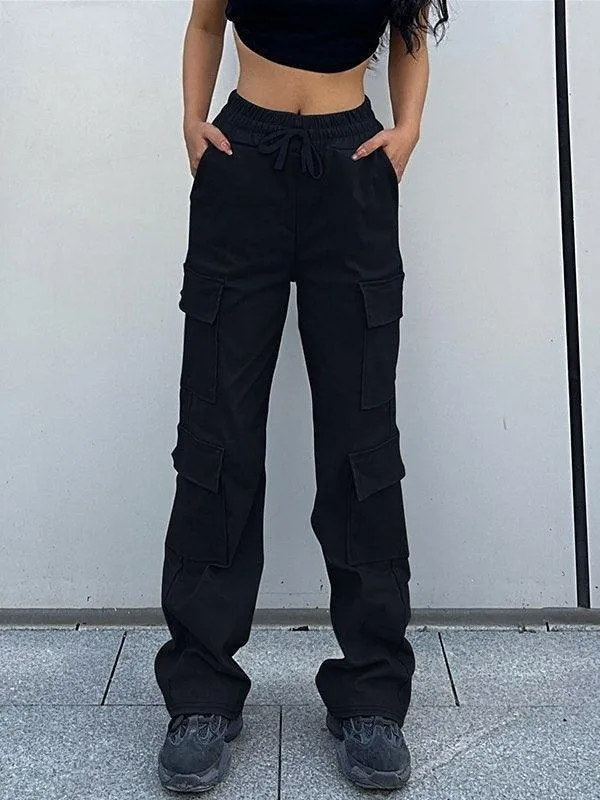 Drawstring Pocket Straight Cargo Pants