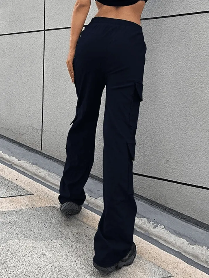 Drawstring Pocket Straight Cargo Pants