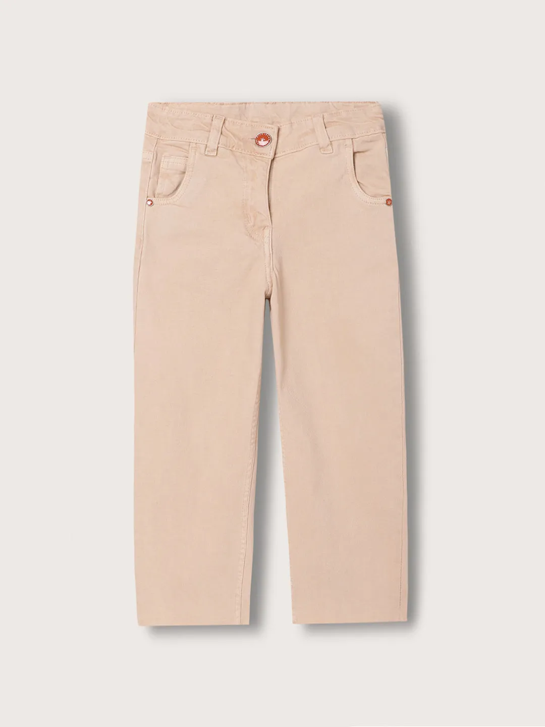 Elle Kids Girls Pastel Orange Solid Wide Leg Jeans