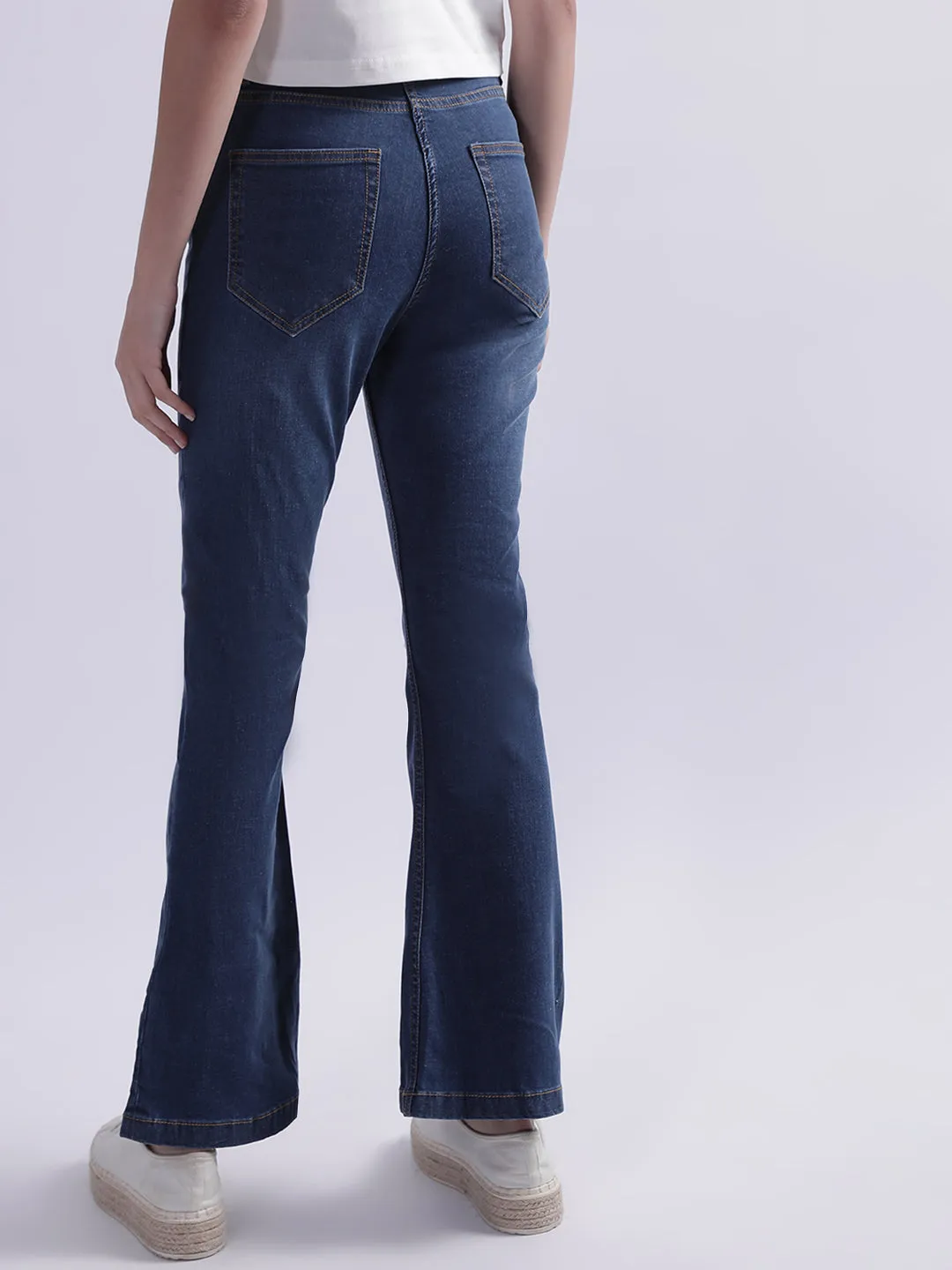 Elle Women Blue Solid Bootcut Jeans