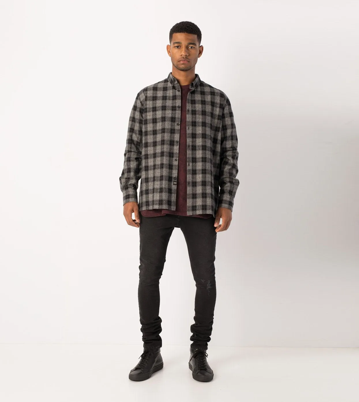 Flannel LS Shirt Black/Grey Marle - Sale