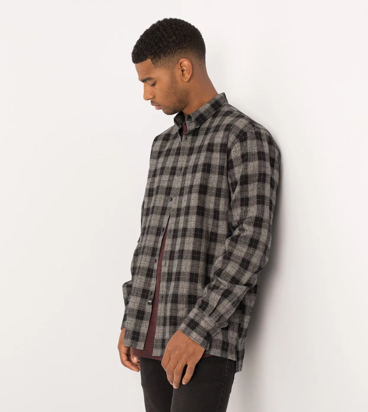 Flannel LS Shirt Black/Grey Marle - Sale