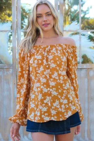 Floral Off-Shoulder Balloon Sleeve Blouse