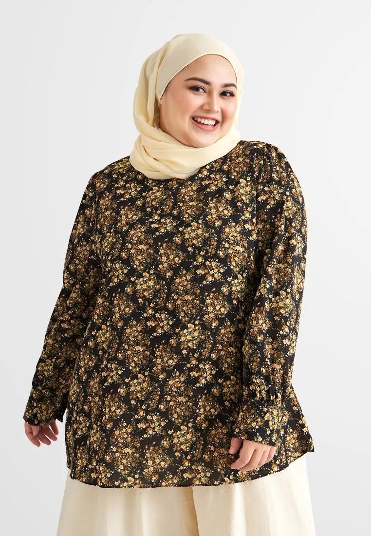 Florentina Long Sleeves Floral Blouse - Black