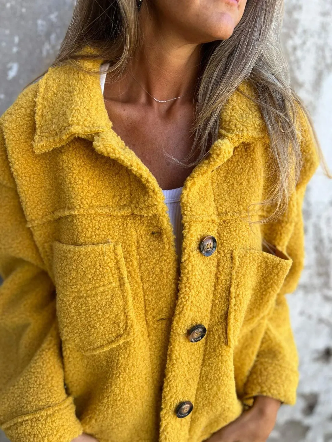 Fuzzy Button Up Drop Shoulder Jacket | Fuzzy Jackets | Cozy Weather