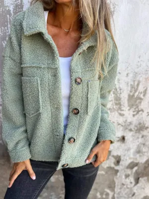 Fuzzy Button Up Drop Shoulder Jacket | Fuzzy Jackets | Cozy Weather