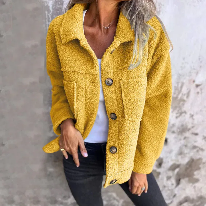 Fuzzy Button Up Drop Shoulder Jacket | Fuzzy Jackets | Cozy Weather