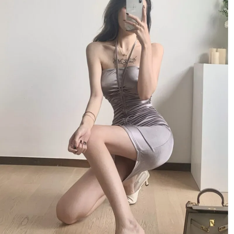 Halter Neck Collar Trendy Drawstring Pencil Dress