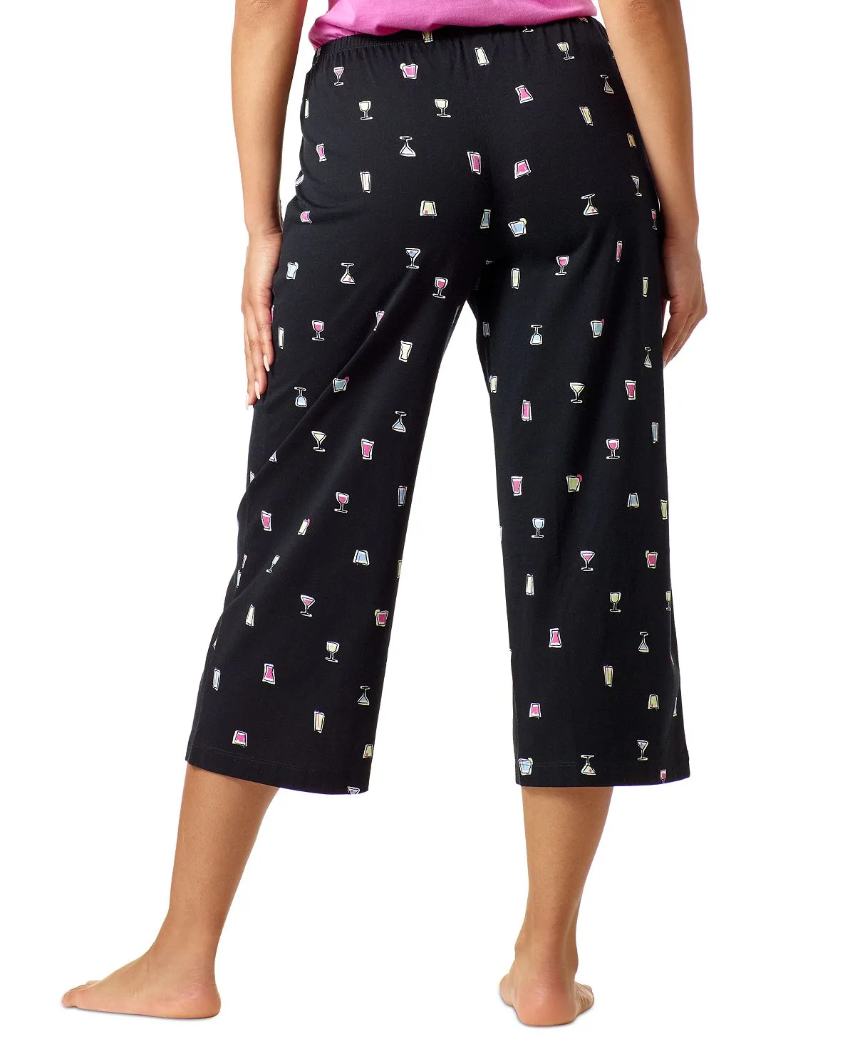 Hue Print Knitted Capri Pajama Pants, Black