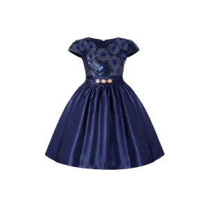 Ketty More Kids Girls Oblique Neck Elegant Solid Colored Sequins Decorated Dress-KMKGDC39117