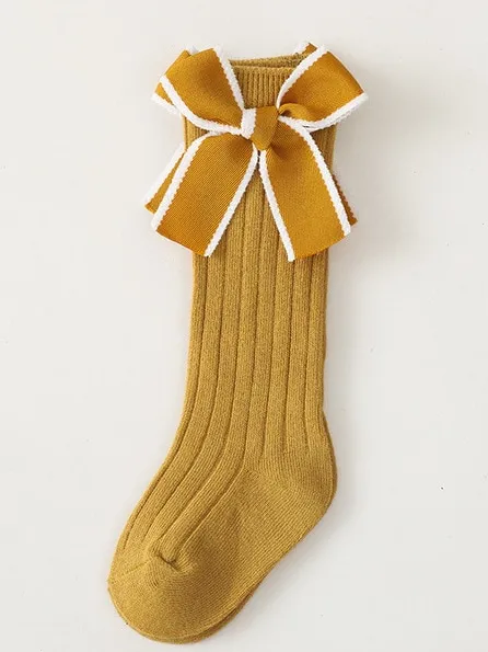 Knee High Stripe Bow Socks