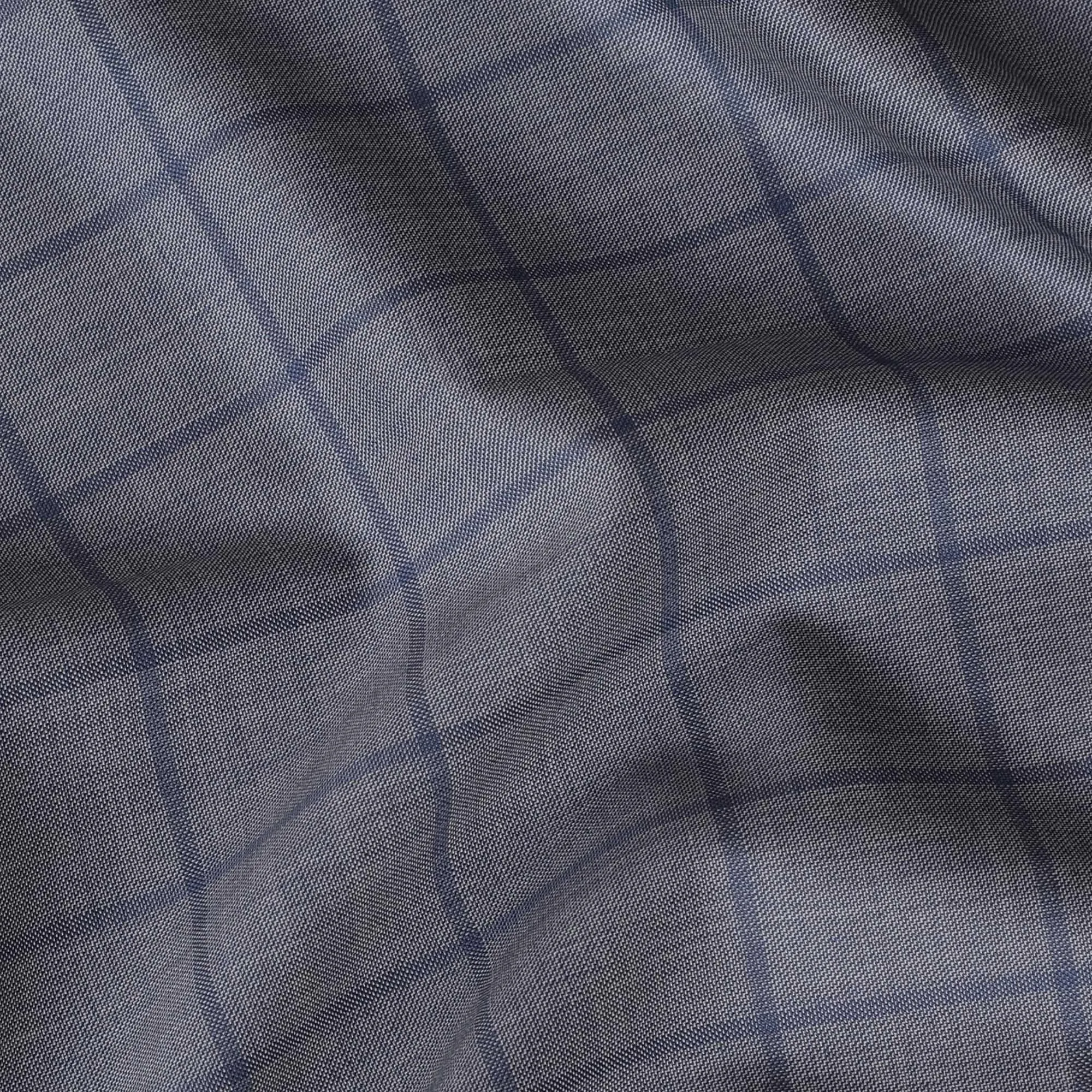 Lava grey Premium pure Italian all wool suiting fabric with air force blue checks design-D14804