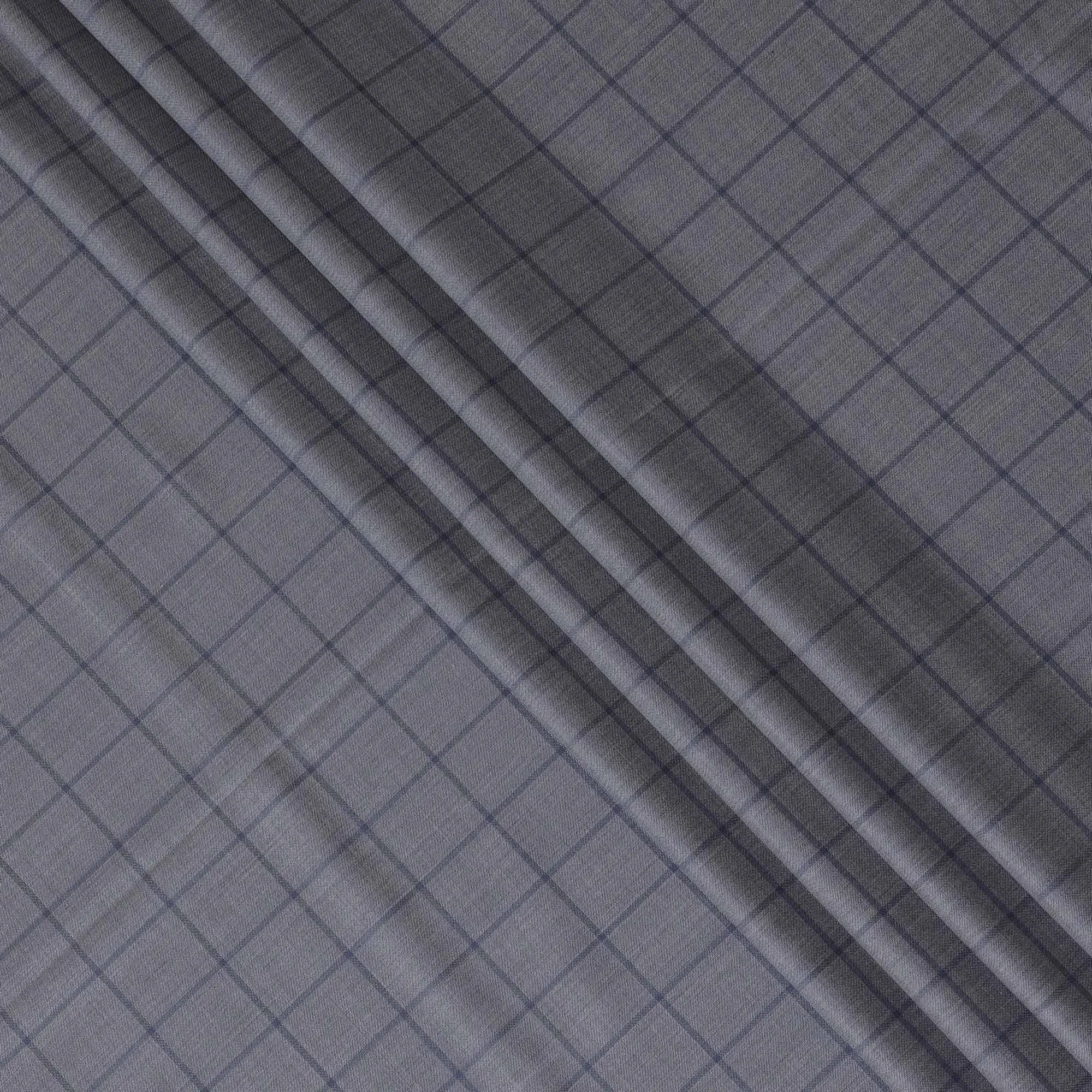 Lava grey Premium pure Italian all wool suiting fabric with air force blue checks design-D14804