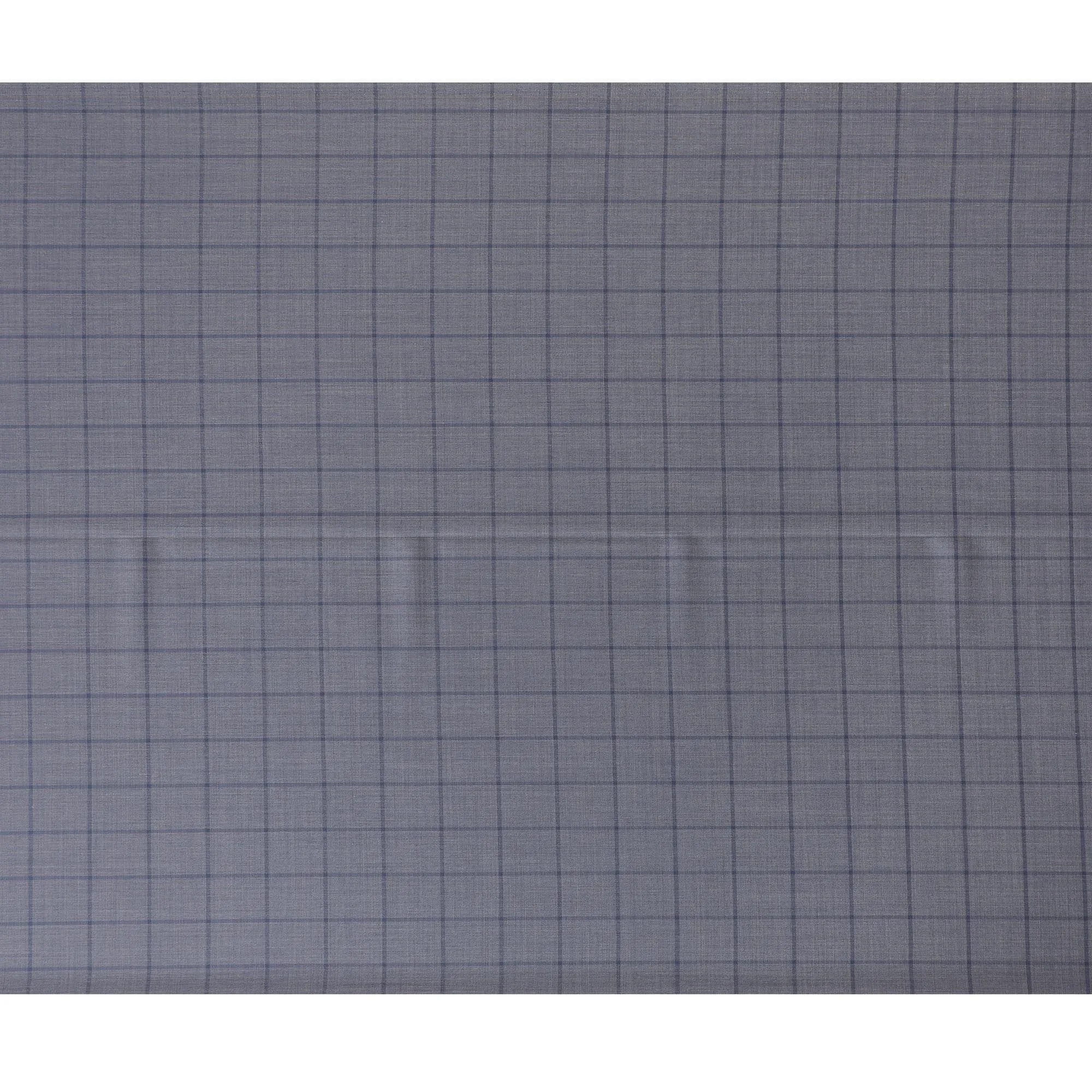 Lava grey Premium pure Italian all wool suiting fabric with air force blue checks design-D14804