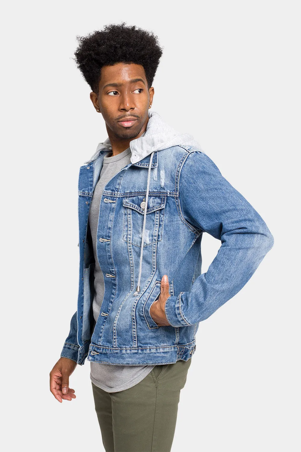 Layered Hooded Denim Jacket