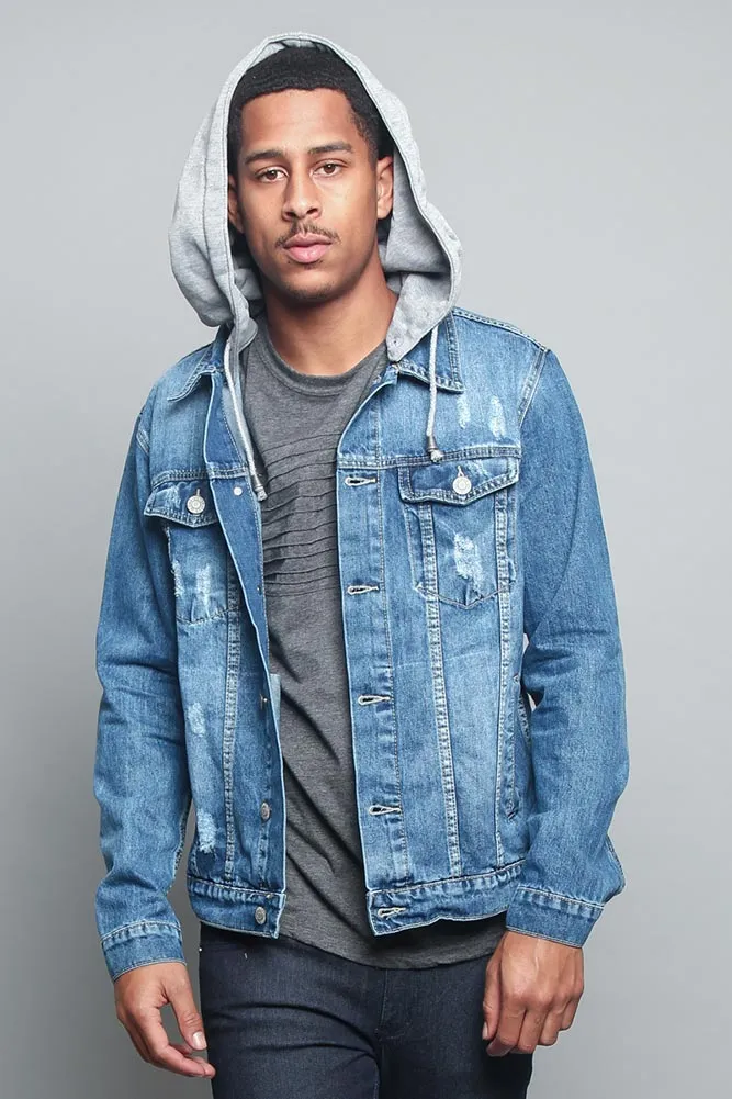 Layered Hooded Denim Jacket