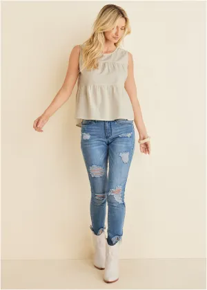 Linen Tiered Tank Top - Cream