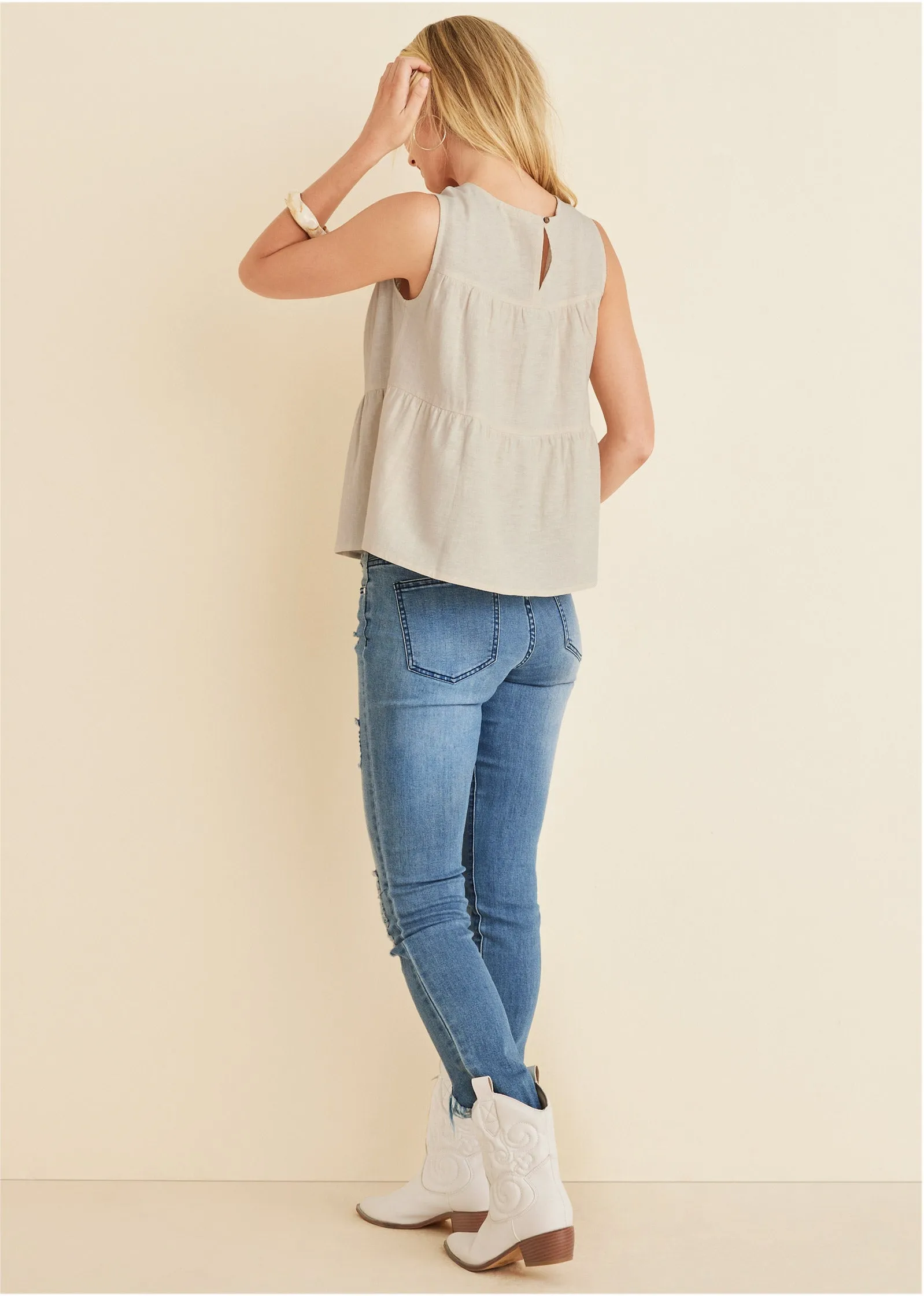 Linen Tiered Tank Top - Cream