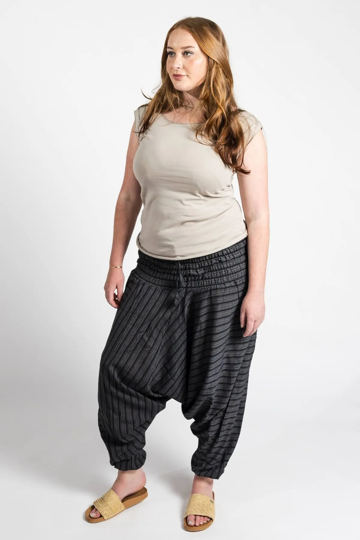 Low Crotch Pants - Striped Black