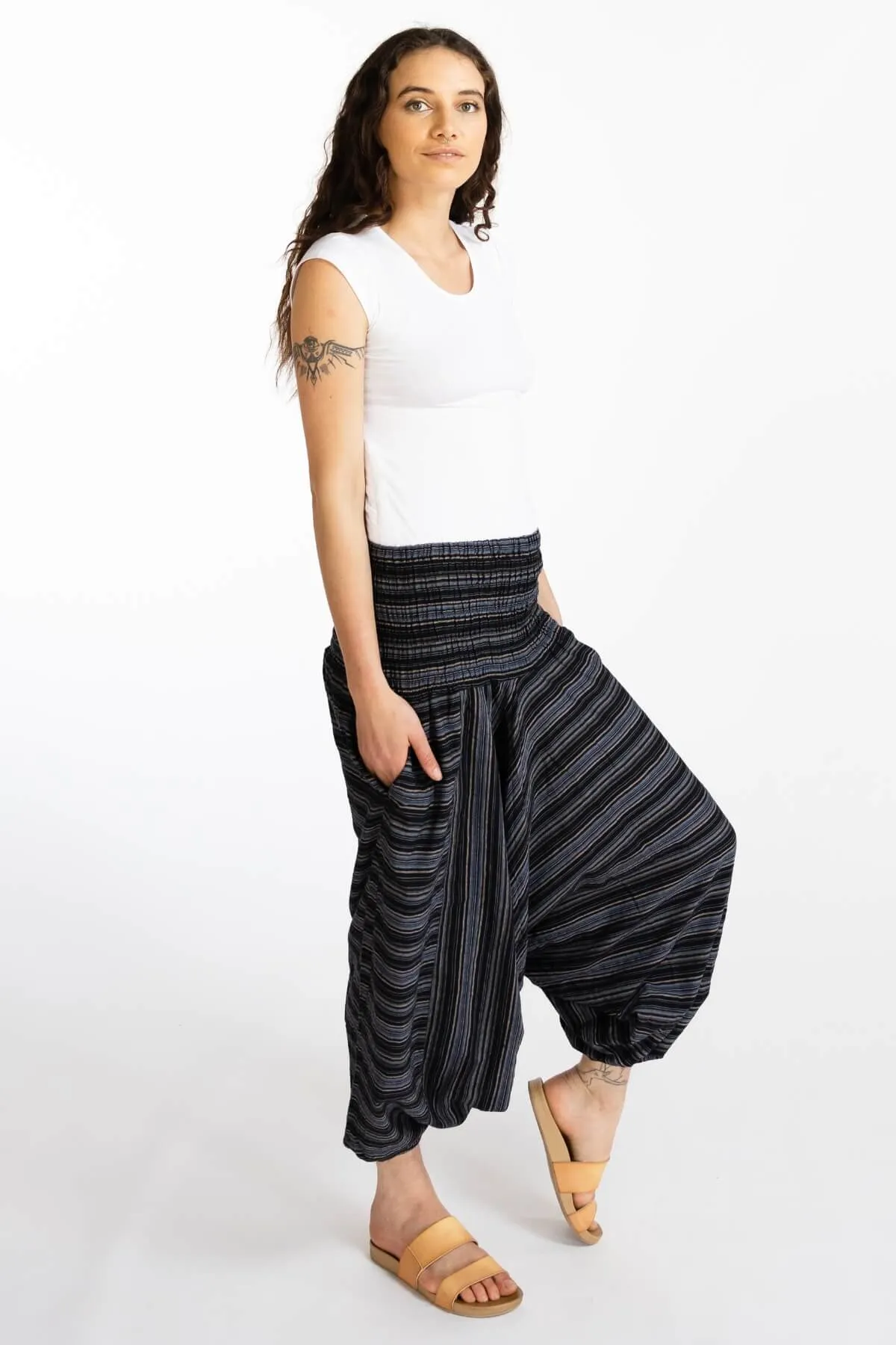 Low Crotch Pants - Striped Black