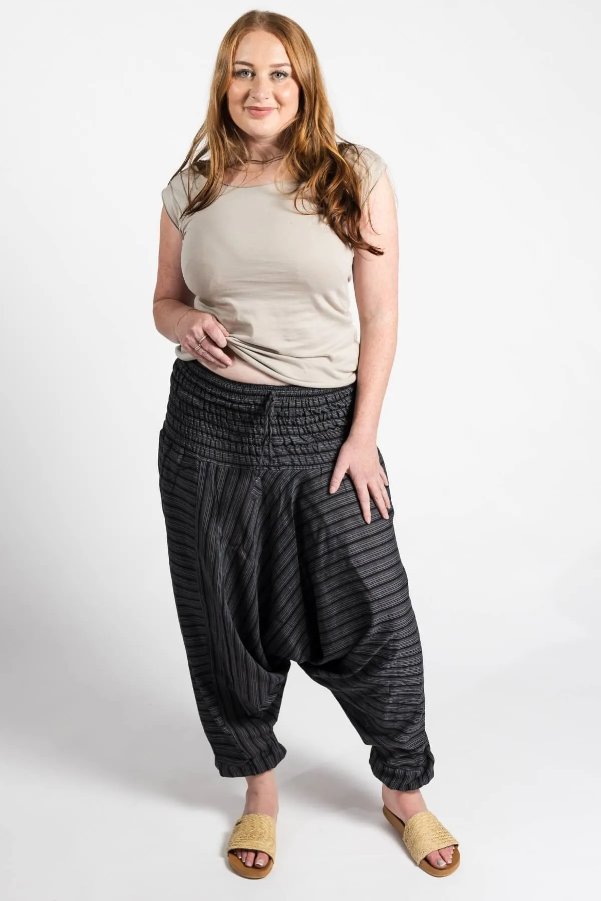 Low Crotch Pants - Striped Black