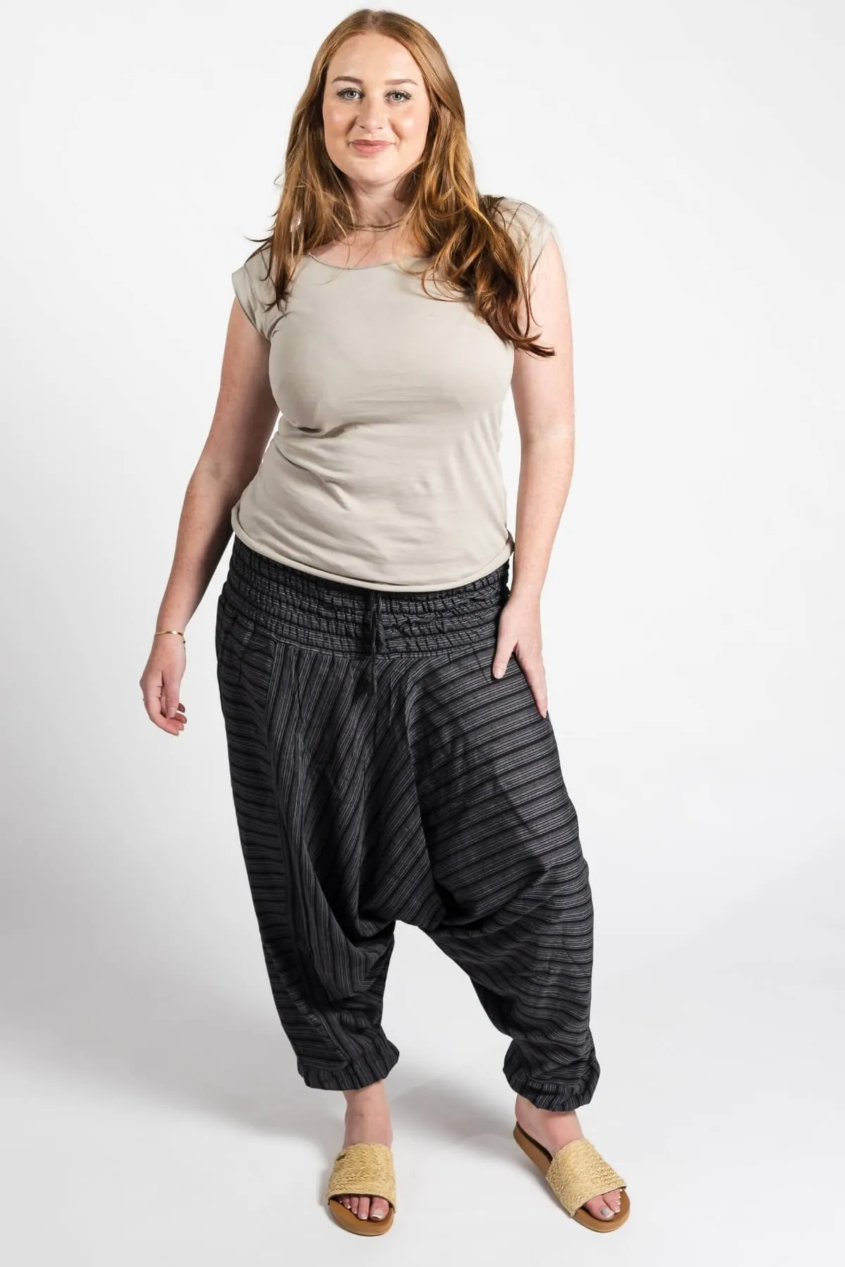 Low Crotch Pants - Striped Black