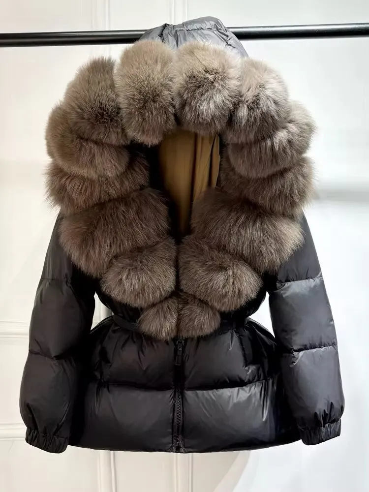 Luxury Women's Duck Down Jacket with Natural Fur - Ultimate Winter Warmth