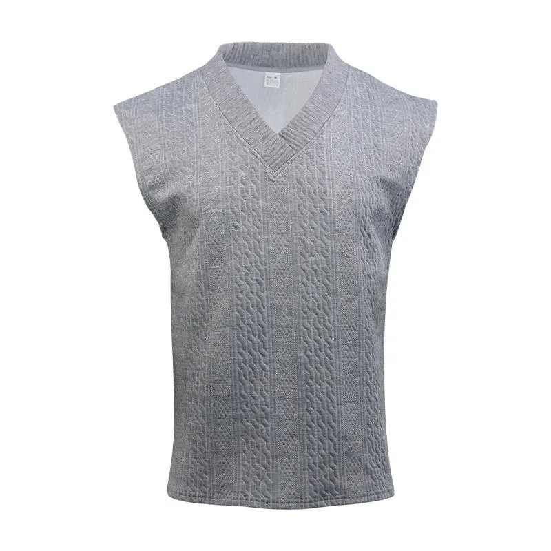 Men's Casual V-neck Loose Jacquard Sweater Sleeveless Vest 12597038L