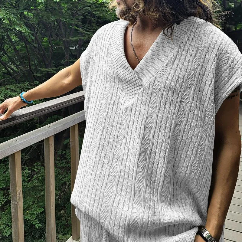 Men's Casual V-neck Loose Jacquard Sweater Sleeveless Vest 12597038L