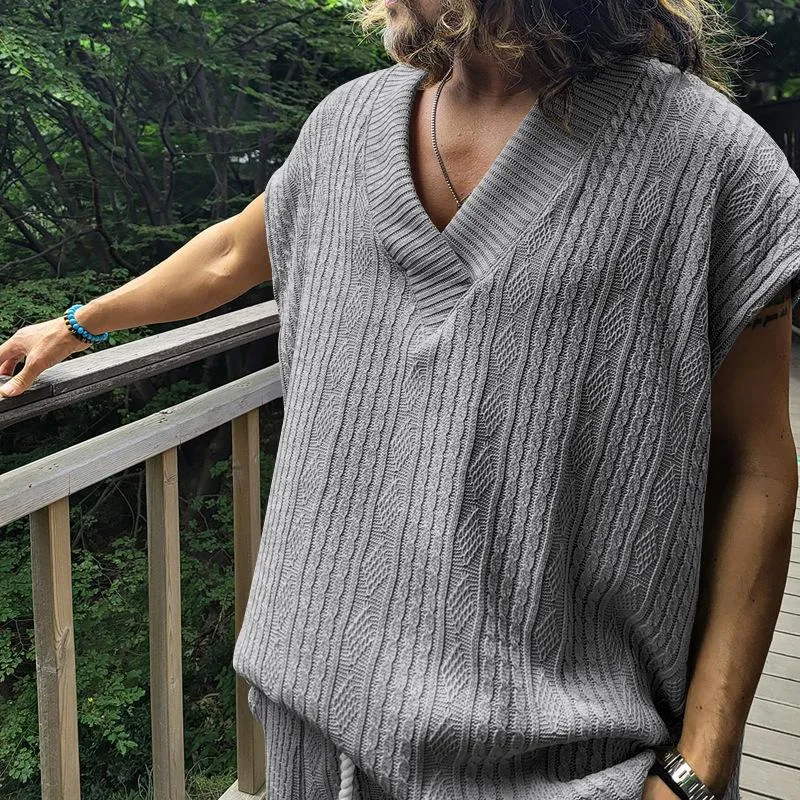 Men's Casual V-neck Loose Jacquard Sweater Sleeveless Vest 12597038L