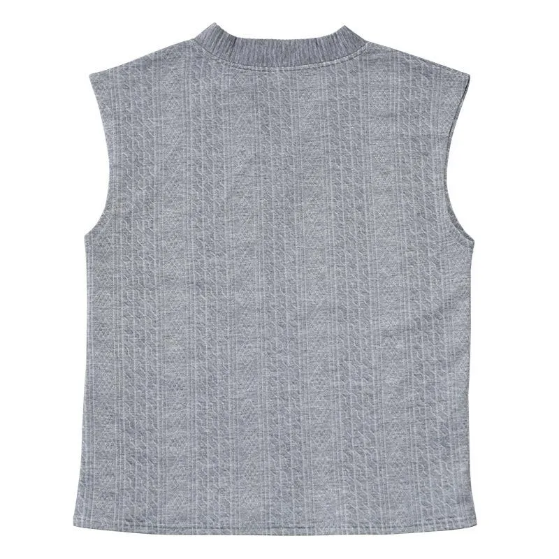 Men's Casual V-neck Loose Jacquard Sweater Sleeveless Vest 12597038L