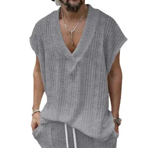 Men's Casual V-neck Loose Jacquard Sweater Sleeveless Vest 12597038L