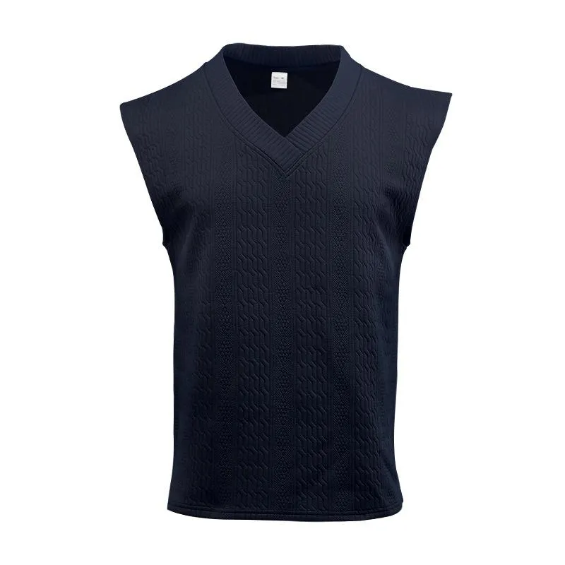 Men's Casual V-neck Loose Jacquard Sweater Sleeveless Vest 12597038L