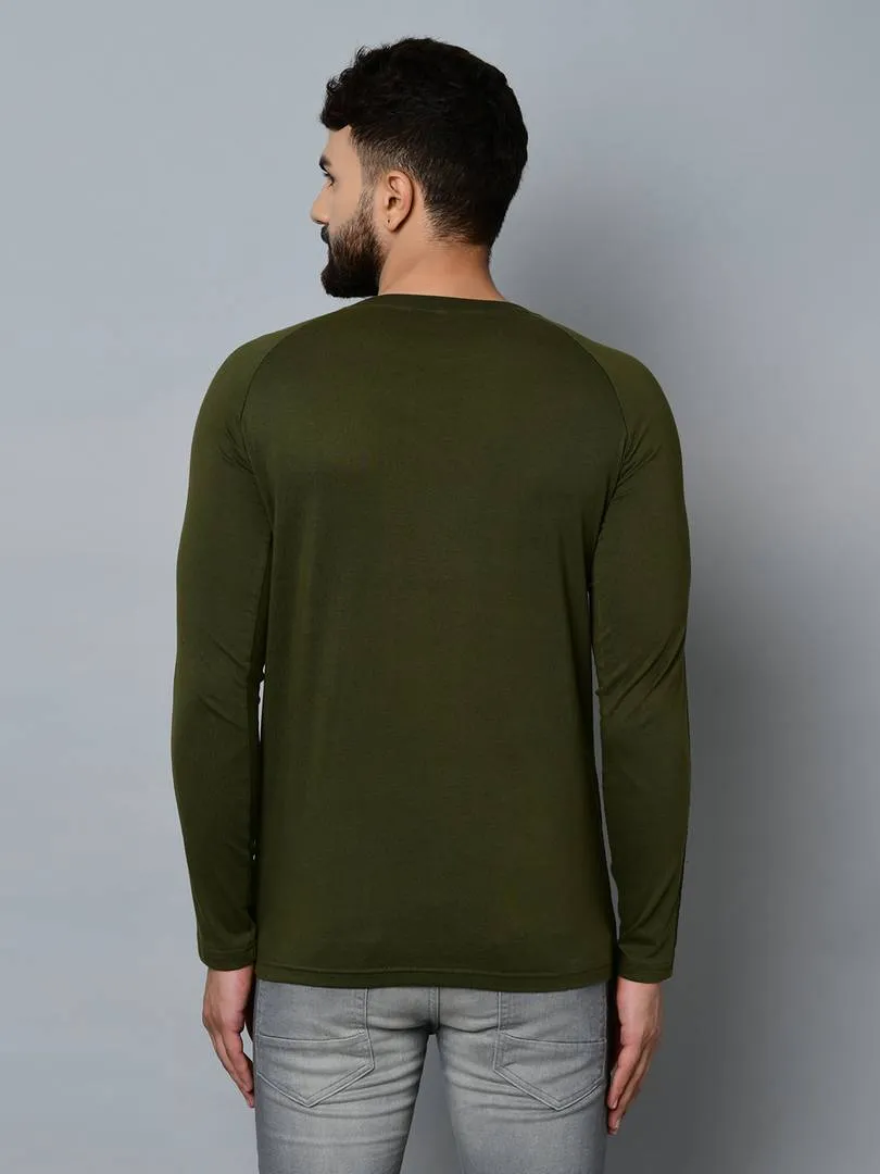 Men's Green Cotton Self Pattern Round Neck Tees