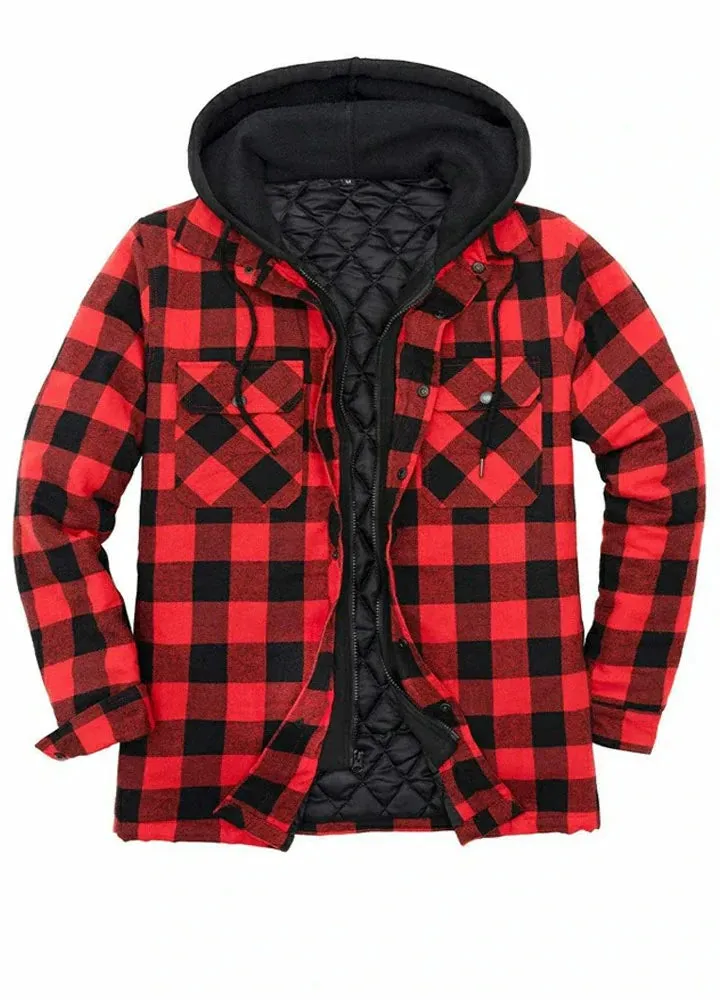 Men's Matching Family Red Buffalo Plaid Hooded Flannel Shacket