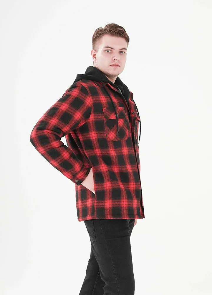 Men's Matching Family Red Buffalo Plaid Hooded Flannel Shacket