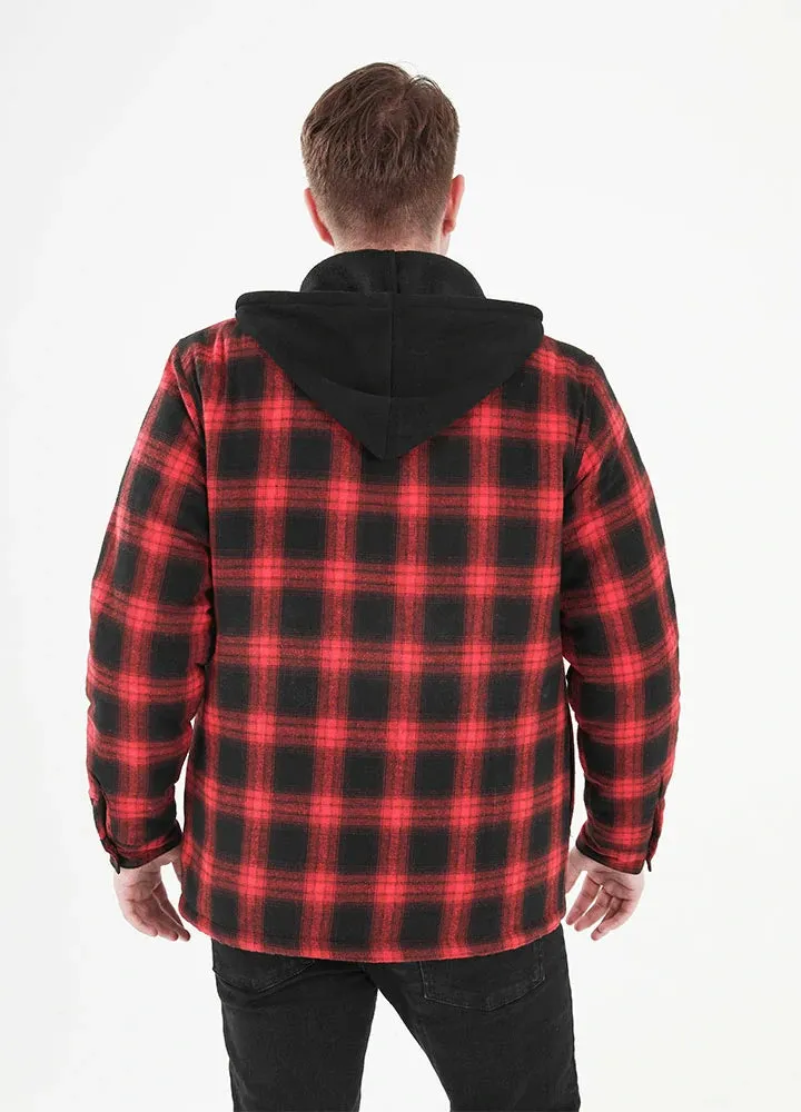 Men's Matching Family Red Buffalo Plaid Hooded Flannel Shacket